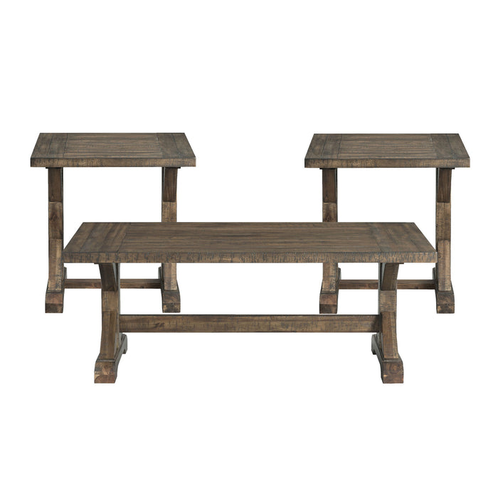 Finn - 3 Piece Accent Trestle Table Set (Coffee Table & Two End Tables) - Dark Walnut