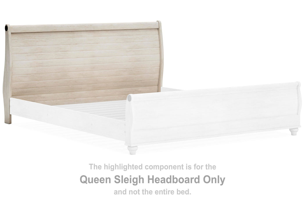 Willowton - Queen Sleigh Headboard with Faux Plank Design - Whitewash