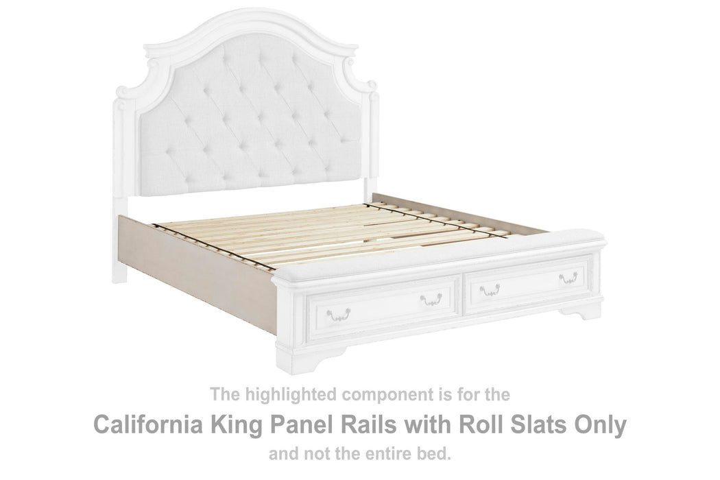 Realyn - California King Panel Rails w/Roll Slats - Chipped White