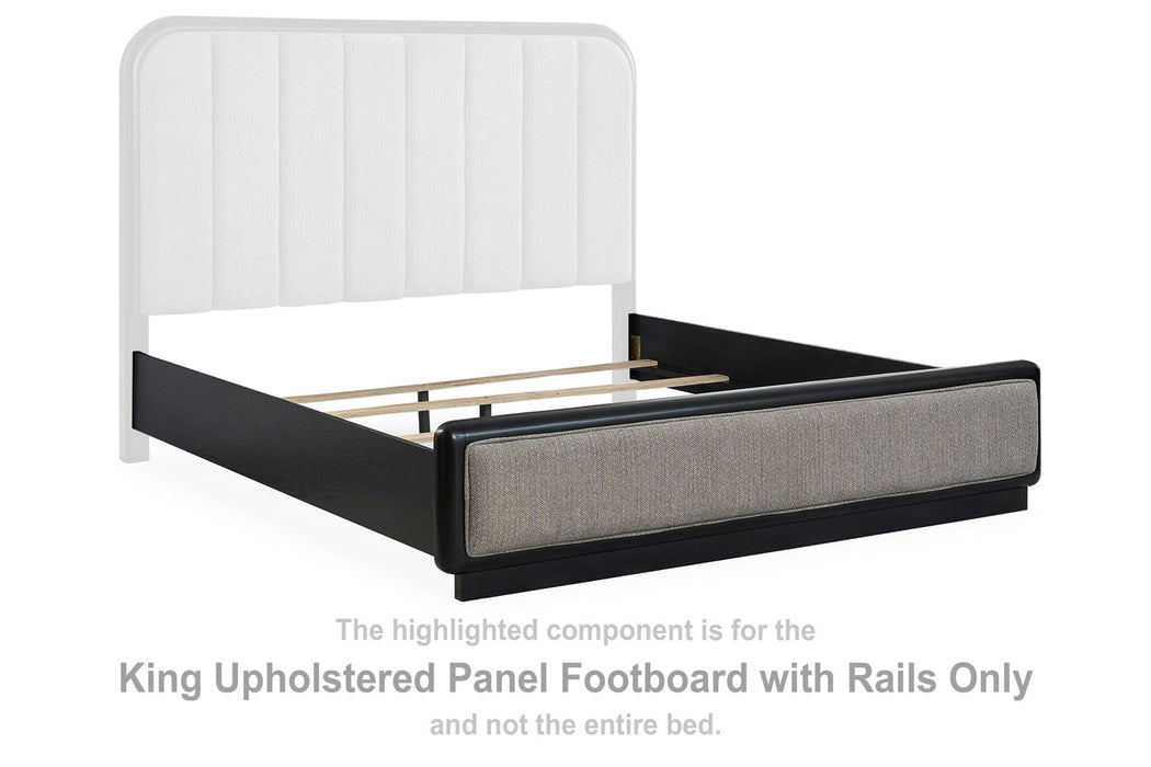 Rowanbeck - King Upholstered Panel Footboard with Rails - Gray / Black