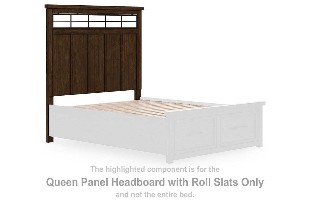 Taffenbrook - Queen Panel Headboard With Roll Slats - Medium Brown