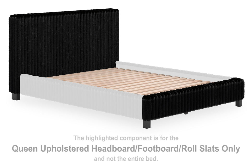 Zuraleus - Queen Upholstered Headboard/Footboard/Roll Slats - Black