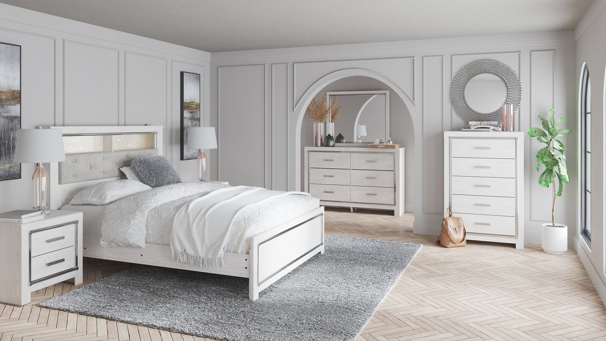 Altyra Queen Bookcase Headboard Bed with Mirrored Dresser, Chest and Nightstand