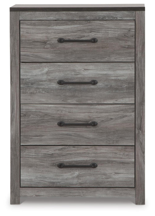 Bronyan King Panel Bed with Mirrored Dresser, Chest and Nightstand