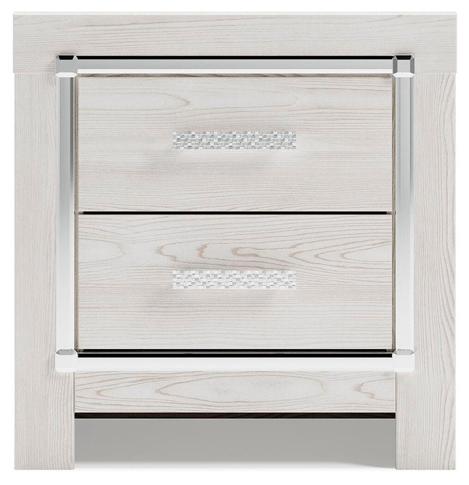 Altyra King Upholstered Storage Bed with Mirrored Dresser and Nightstand
