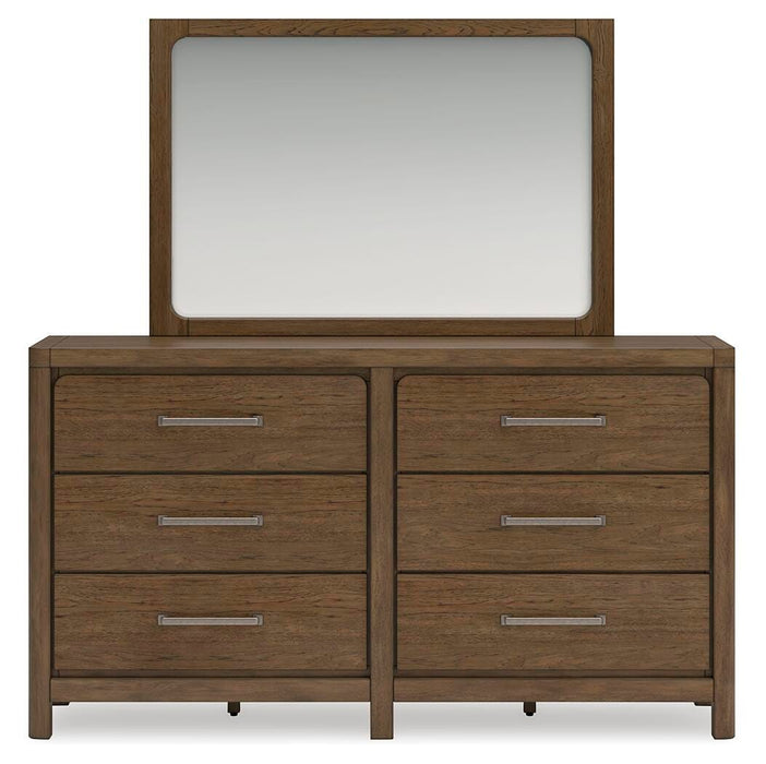 Cabalynn California King Panel Bed with Storage with Mirrored Dresser