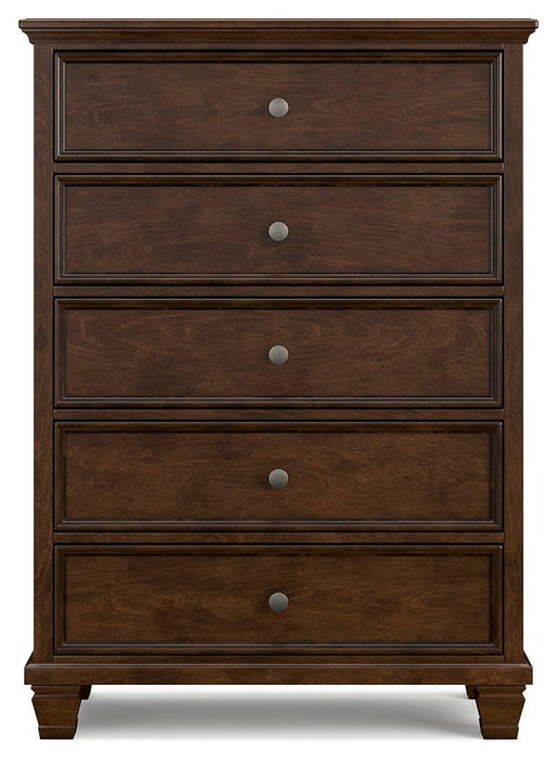 Danabrin Queen Panel Bed with Mirrored Dresser, Chest and Nightstand