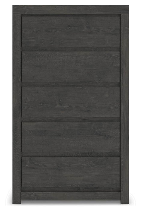 Fraluna King Panel Bed, Dresser, Mirror, Chest and Nightstand