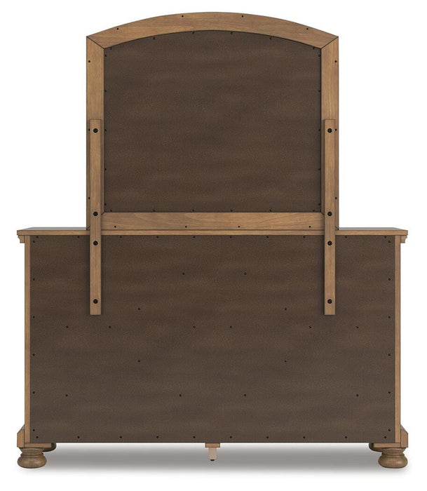 Feddinger Queen Storage Sleigh Bed with Mirrored Dresser, Chest and Nightstand