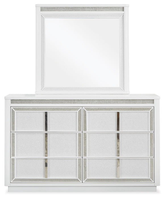 Chalanna California King Upholstered Storage Bed, Dresser, Mirror, Chest and Nightstand