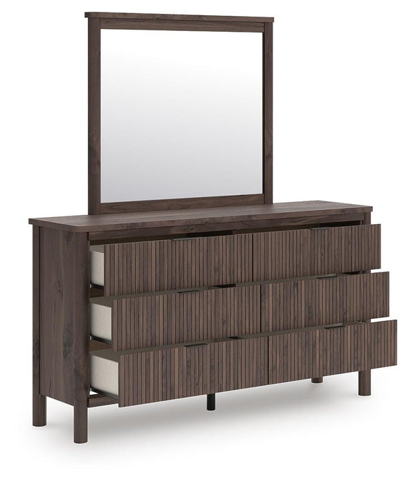 Pamytta Twin Upholstered Panel Bed, Dresser, Mirror, Chest and Nightstand