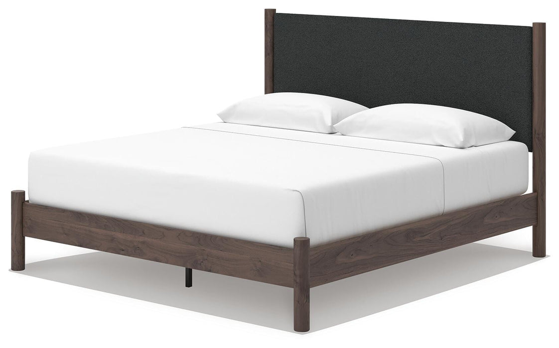 Pamytta King Upholstered Panel Platform Bed, Dresser, Mirror, Chest and Nightstand