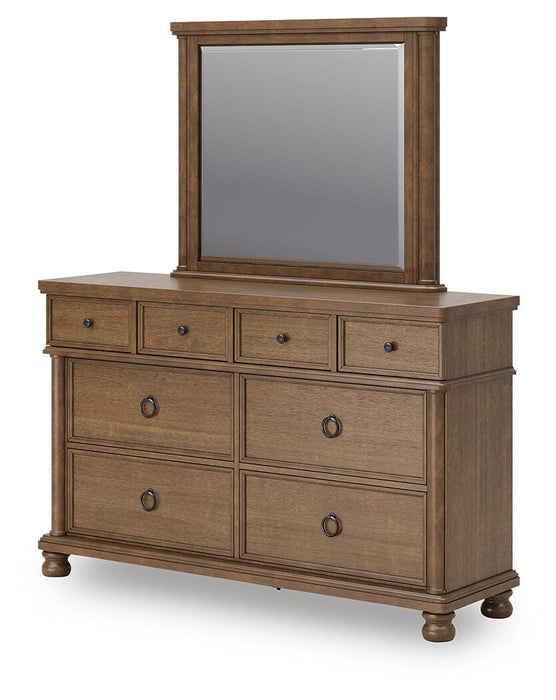 Rowlenstown King Poster Bed with Mirrored Dresser and Nightstand