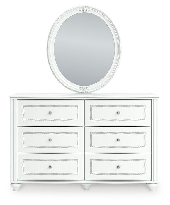 Kozlani Twin Upholstered Panel Bed, Dresser, Mirror and Nightstand