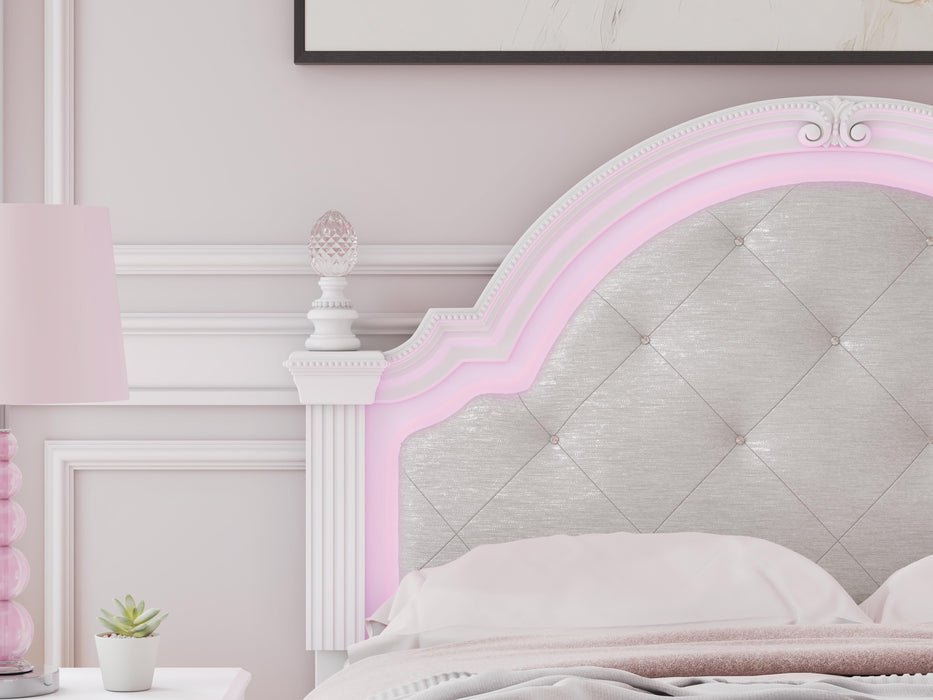Kozlani Full Upholstered Panel Bed, Dresser, Mirror and Nightstand