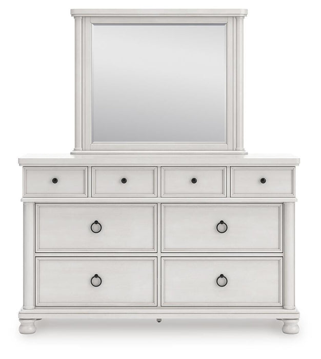 Rowlenstown California King Poster Bed, Dresser, Mirror and Nightstand