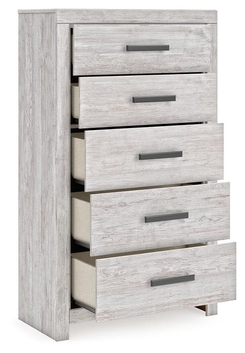 Cayboni King Panel Bed, Dresser, Mirror, Chest and Nightstand