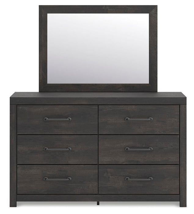 Delmorta Twin Panel Bed with Storage, Dresser, Mirror, Chest and Nightstand