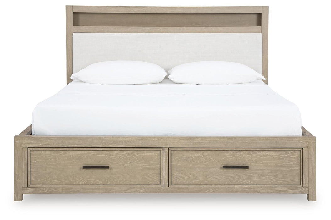 Calmoro California King Bookcase Bed with Mirrored Dresser