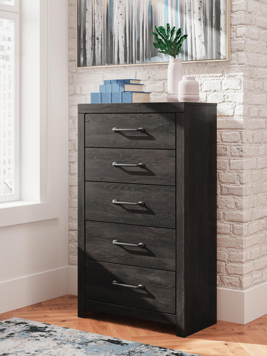 Delmorta Full Panel Bed, Dresser, Mirror, Chest and Nightstand
