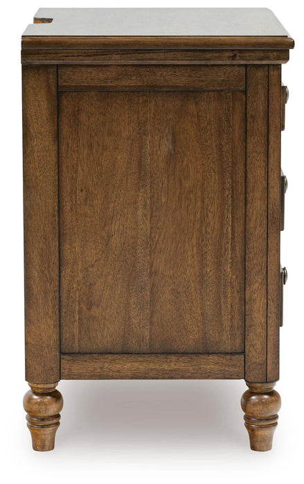 Sturlayne California King Upholstered Panel Bed, Dresser, Mirror, Chest and Nightstand