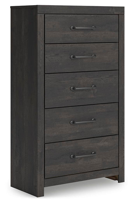 Delmorta Twin Panel Storage Bed, Dresser, Mirror, Chest and Nightstand