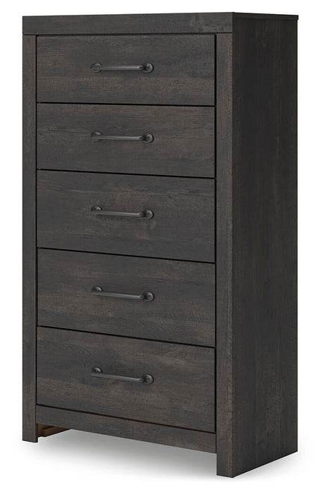 Delmorta Twin Panel Storage Bed, Dresser, Mirror, Chest and Nightstand