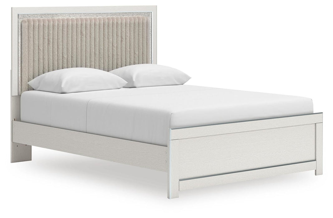 Birmonton Queen Upholstered Panel Platform Bed, Dresser and Mirror