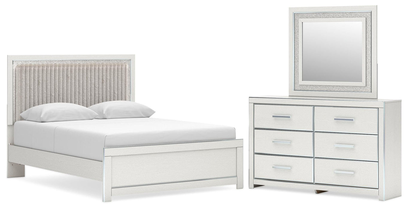 Birmonton Queen Upholstered Panel Platform Bed, Dresser and Mirror