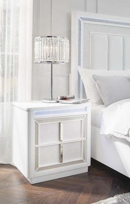 Chalanna King Upholstered Storage Bed, Dresser, Mirror, Chest and Nightstand