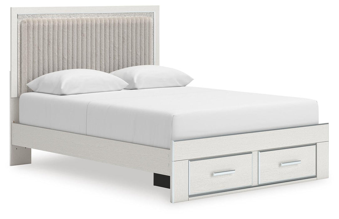 Birmonton Queen Upholstered Panel Platform Storage Bed, Dresser, Mirror and Nightstand