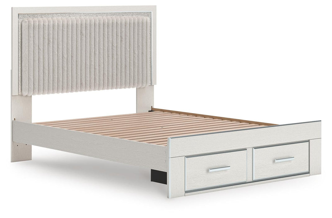 Birmonton Queen Upholstered Panel Platform Storage Bed, Dresser, Mirror and Nightstand