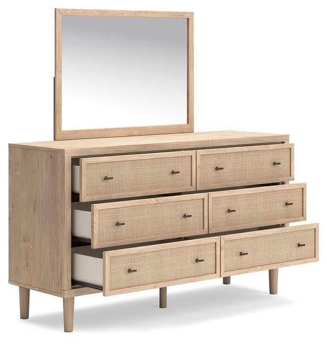Cielden Full Upholstered Bed with Roll Slats, Dresser, Mirror and Nightstand