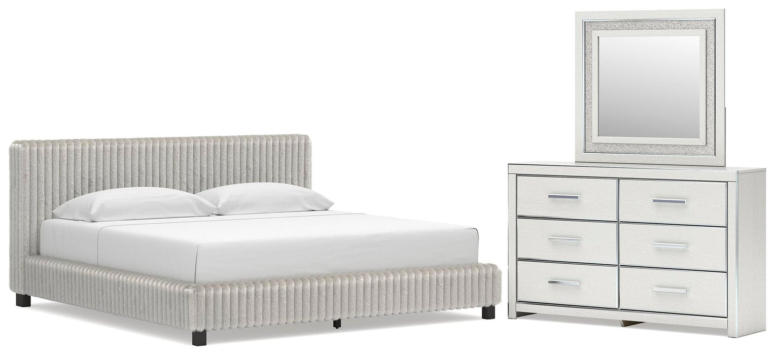 Birmonton King Upholstered Bed, Dresser and Mirror