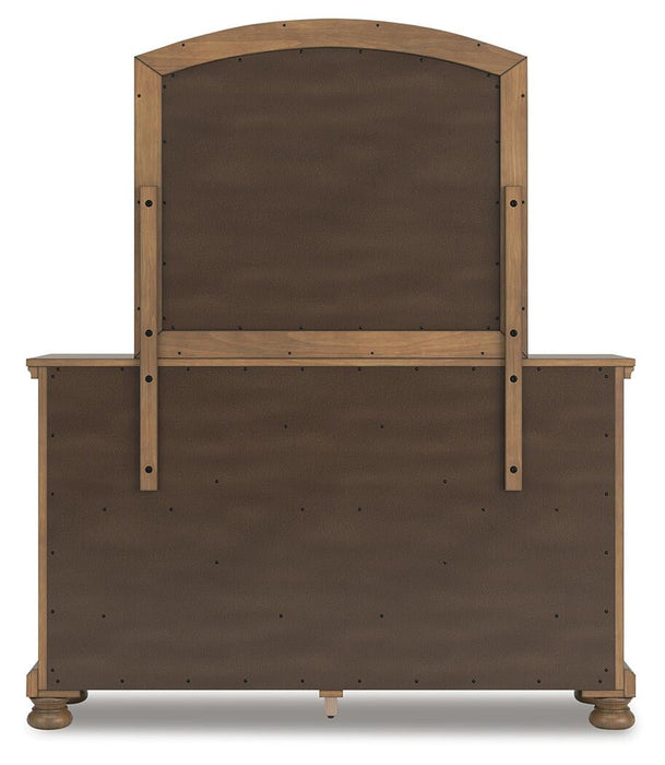 Vandenmore King Panel Bed with Mirrored Dresser and Nightstand