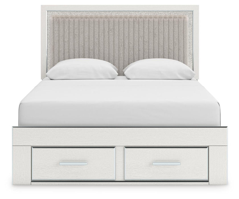 Birmonton Queen Upholstered Panel Platform Storage Bed, Dresser and Mirror