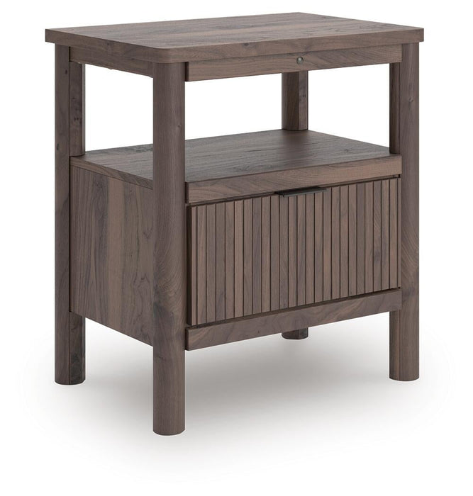 Cadmori Queen Upholstered Panel Bed, Dresser, Mirror, Chest and Nightstand