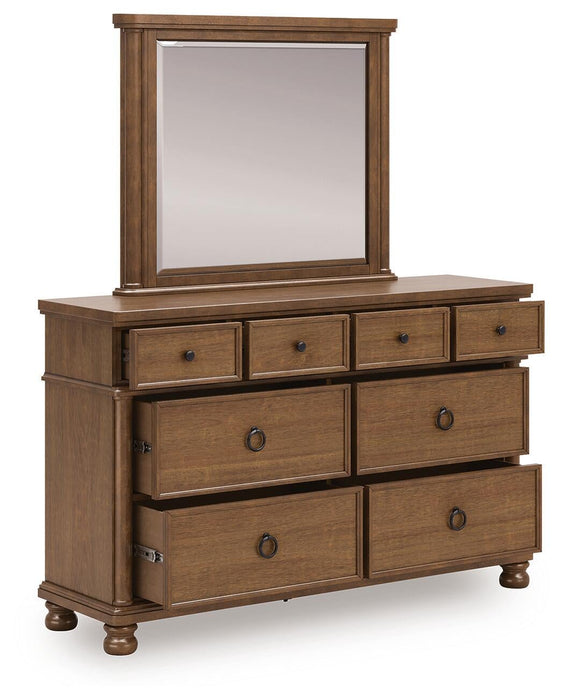 Chadworth King Poster Bed with Mirrored Dresser and Nightstand