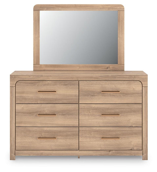 Hollymount Queen Upholstered Platform Bed, Dresser, Mirror and Nightstand
