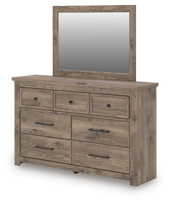 Keithland Queen Poster Bed with Mirrored Dresser and Nightstand